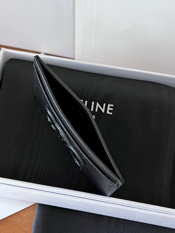 TRIOMPHE 10B703 Card Holder Black Cowhide Leather