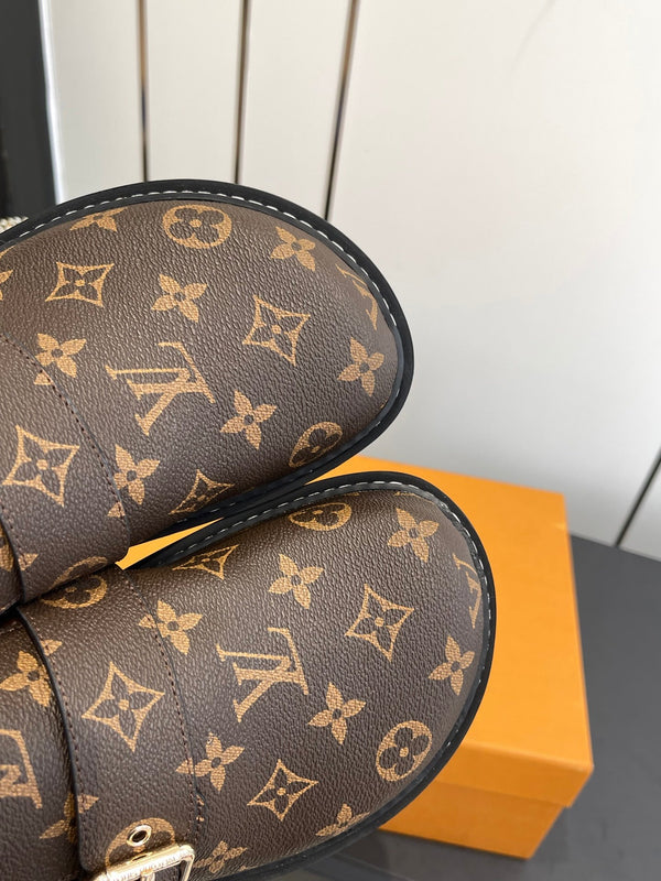 LV Cosy Comfort Mule Sandals Brown Gold Denim Leather 533464