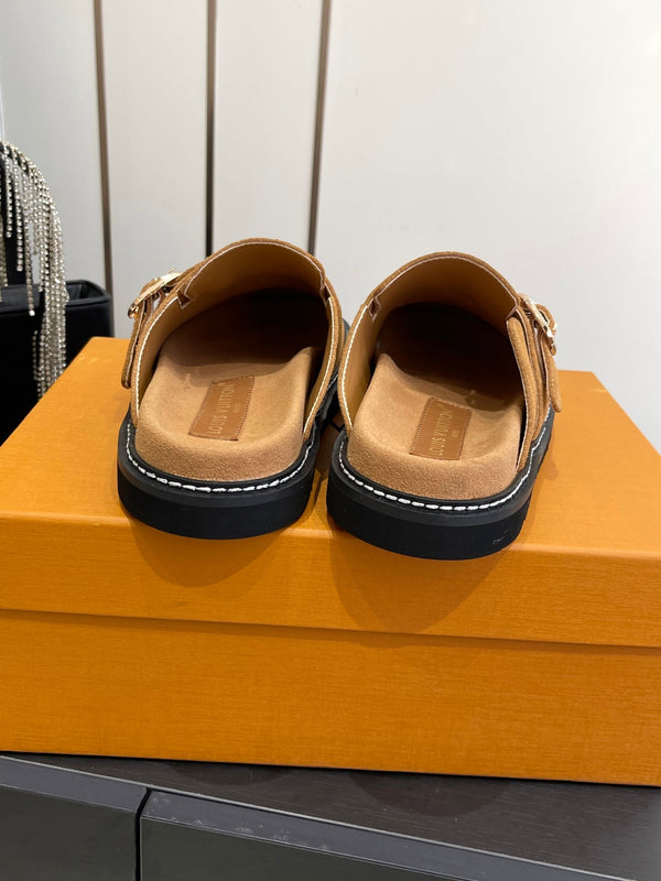 LV Cosy Comfort Mule Sandals Brown Gold Suede 533466