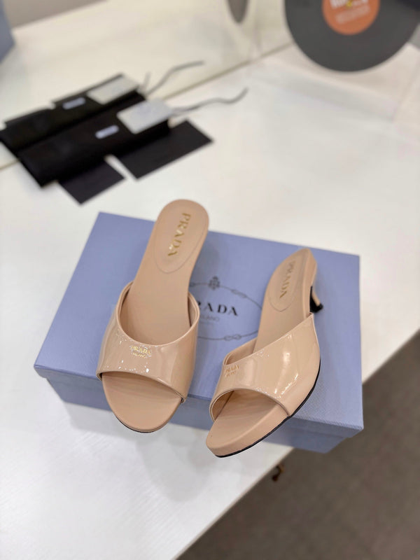 Pra Kitten Heel Sandals 4cm Beige Patent Leather 834583