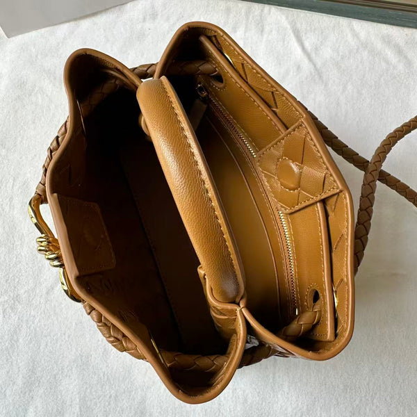 BV Small Andiamo Bag 20cm Muted Brown Intrecciato Leather 291456