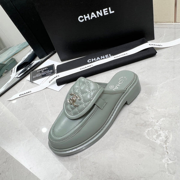 CC Mule Grey Quilted Calfskin