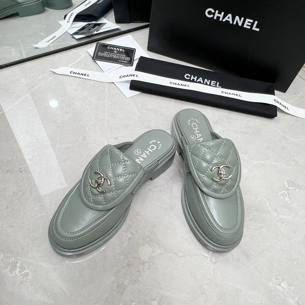 CC Mule Grey Quilted Calfskin