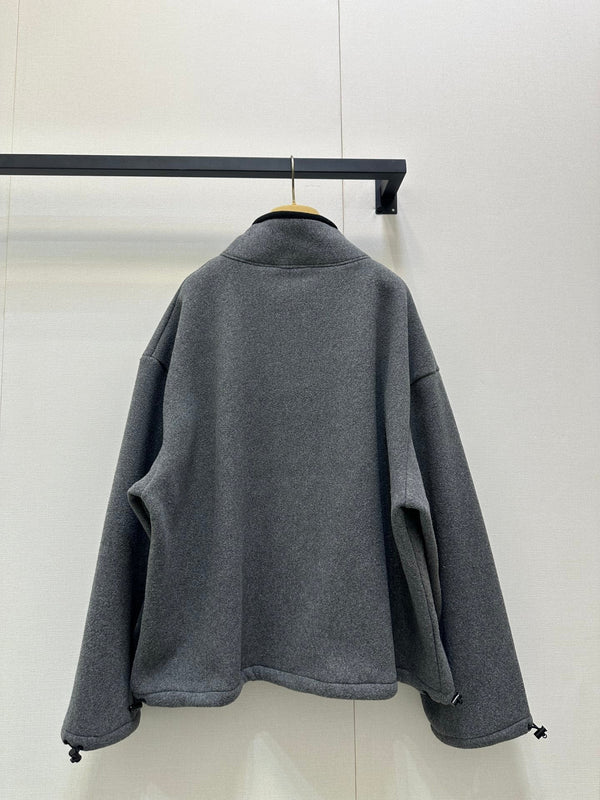 Miu Embroidered Fleece Hooded Zip-Up Jacket Dark Grey Cashmere 346110