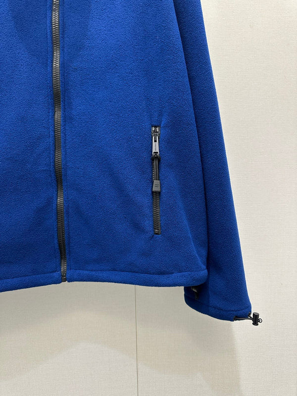 Miu Embroidered Fleece Hooded Zip-Up Jacket Dark Blue Cashmere 346106