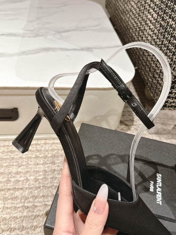 HIGH-HEELED SLINGBACKS SANDAL 7 CM IN BLACK SILK