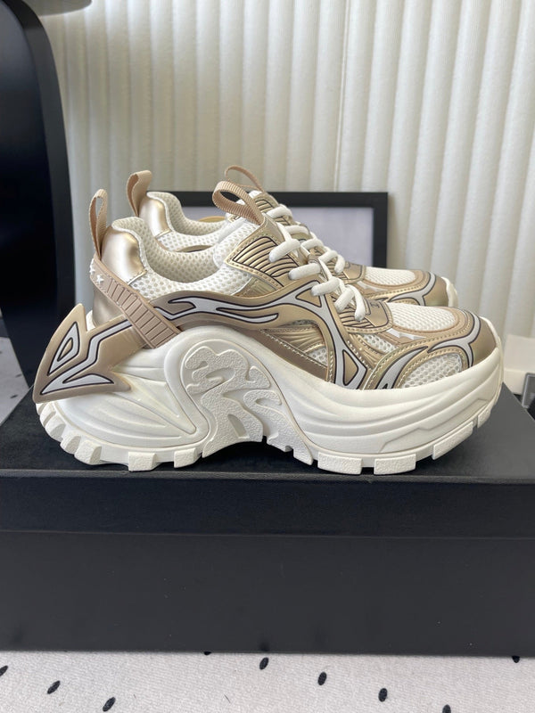 CC Platform Sneakers Gold White Mesh Rubber 611803