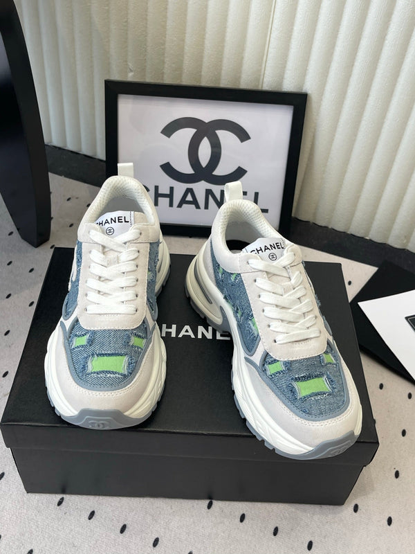 CC 26s Chunky Platform Casual Sneakers Blue White Green Denim Suede 968605