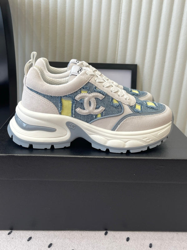 CC 26s Chunky Platform Casual Sneakers Blue White Yellow Denim Suede 968606