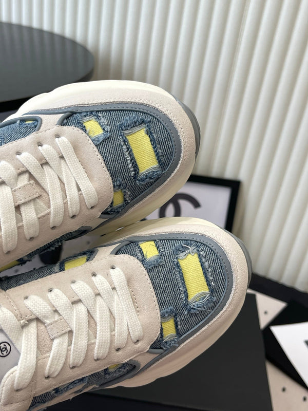 CC 26s Chunky Platform Casual Sneakers Blue White Yellow Denim Suede 968606