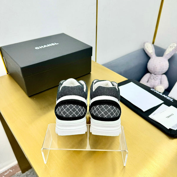 cc womens sneaker in white black wool tweed and black suede calfskin 137606