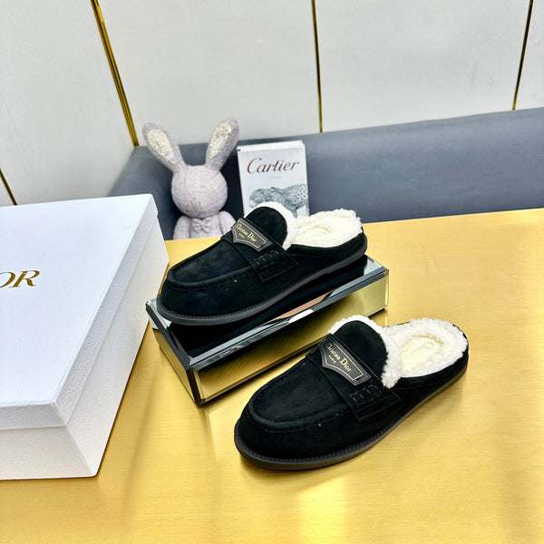 CD Boy Mule In Black Suede With Wool Fleece Lining  111828