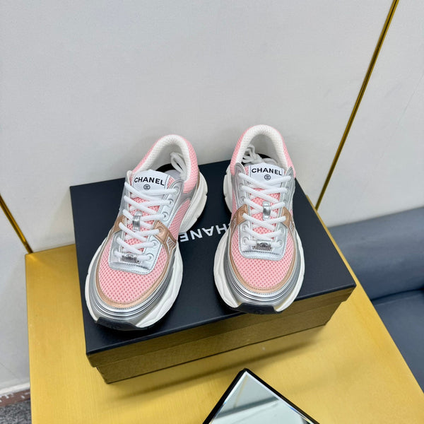 CC Logo Sneakers Sliver Pink Calfskin Mesh Fabric 927336