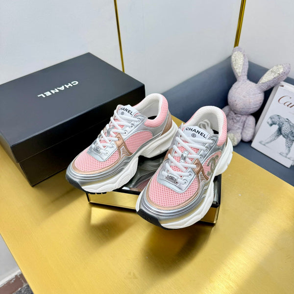 CC Logo Sneakers Sliver Pink Calfskin Mesh Fabric 927336