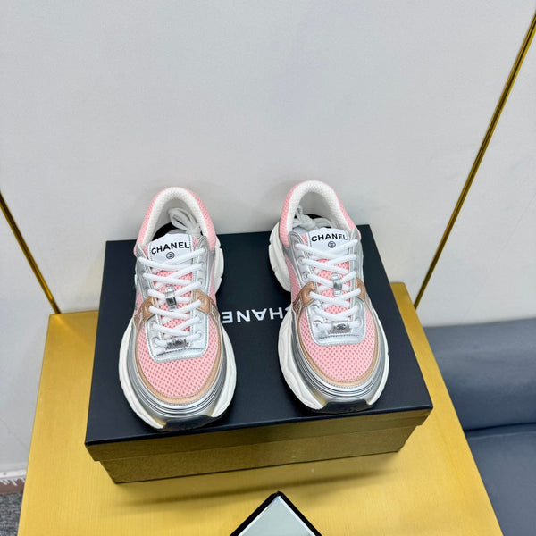CC Logo Sneakers Sliver Pink Calfskin Mesh Fabric 927336