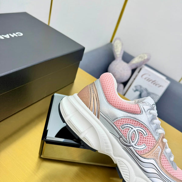 CC Logo Sneakers Sliver Pink Calfskin Mesh Fabric 927336