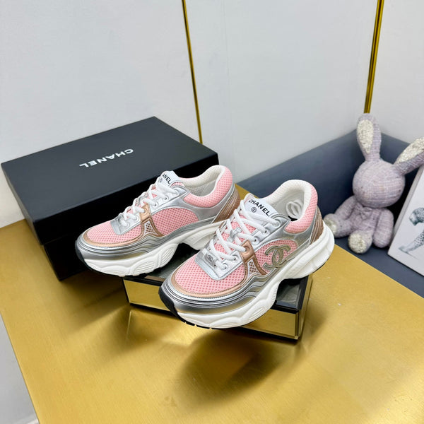 CC Logo Sneakers Sliver Pink Calfskin Mesh Fabric 927336