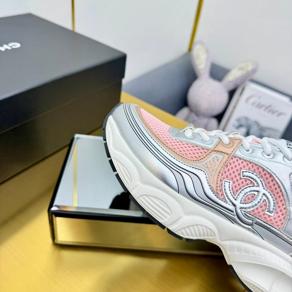 CC Logo Sneakers Sliver Pink Calfskin Mesh Fabric 927336