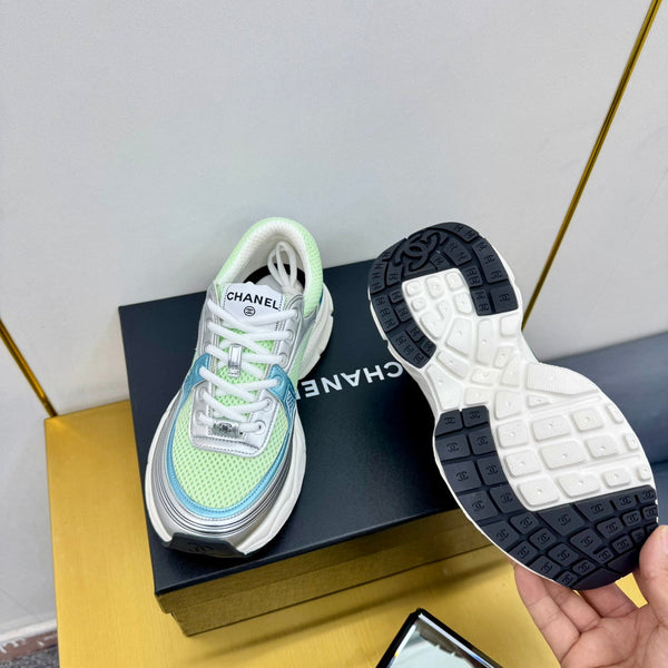 CC Logo Sneakers Sliver Green Calfskin Mesh Fabric 927339
