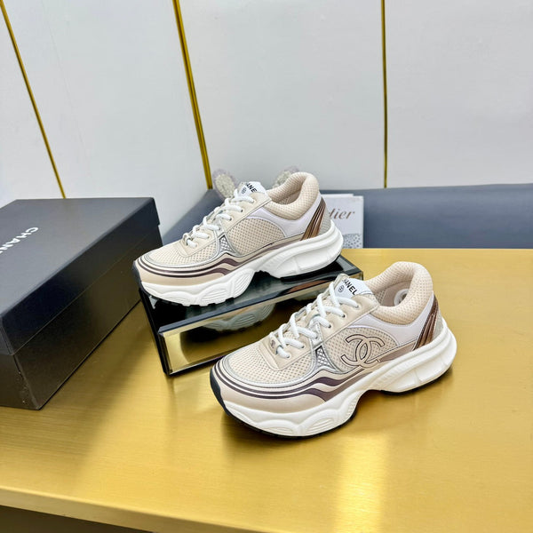 CC Logo Sneakers White Cream Calfskin Mesh Fabric 927340