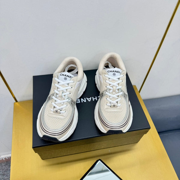 CC Logo Sneakers White Cream Calfskin Mesh Fabric 927340