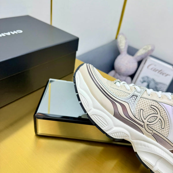 CC Logo Sneakers White Cream Calfskin Mesh Fabric 927340