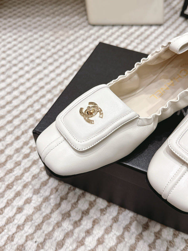 CC Ballet Flats Full White Soft Leather 721501