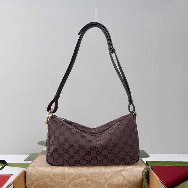 GG Half Horsebit Medium Shoulder Bag 31.5cm Brown Canvas