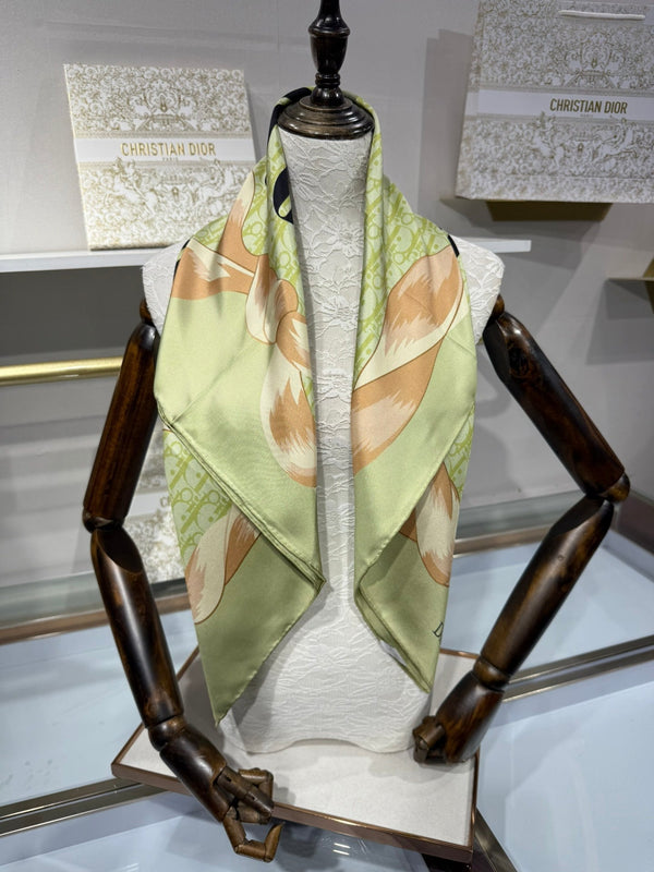 CD 2026 Square Scarf 90cm Green Silk 214754