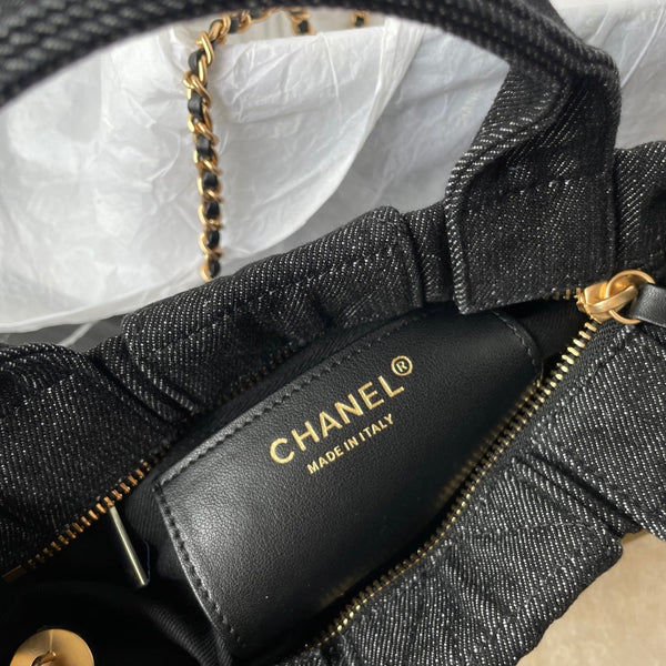 CC 25K Mini Bow Bag 26cm Black Denim