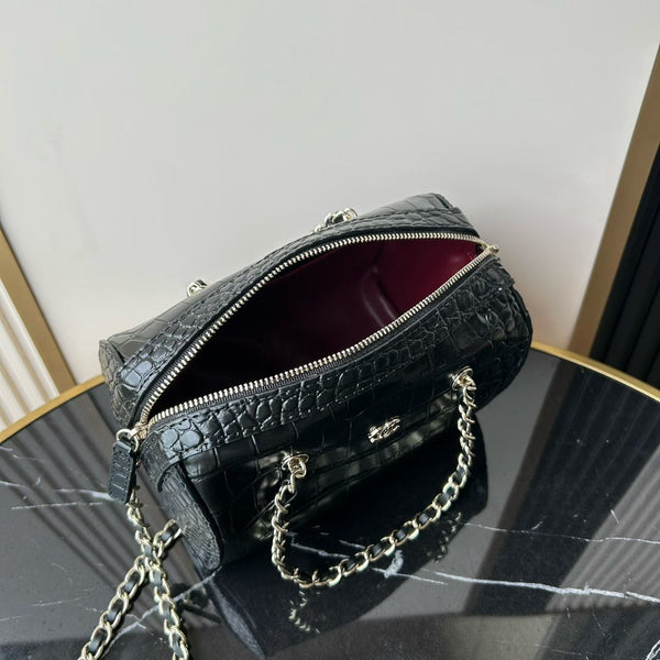 CC 26P Bowling Bag Black Crocodile-Embossed Calfskin