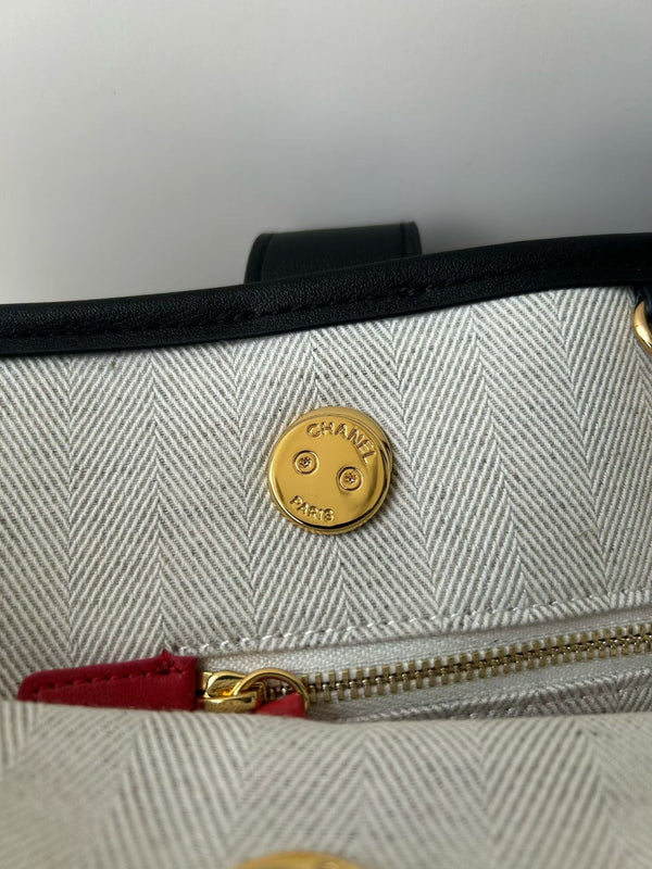 Chanel 2026 Double C Tote Bag 36cm Black White Canvas Leather