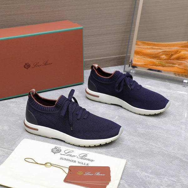 LP lady Flexy Walk Sneaker Navy Blue mix Orange Wool and Calfskin 310450