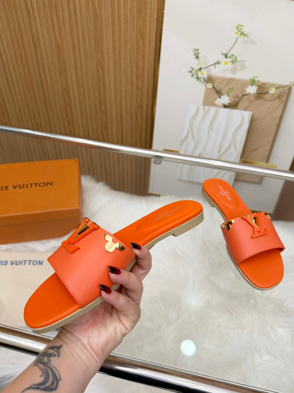 LV Mare Flat Mule Orange Sheepskin