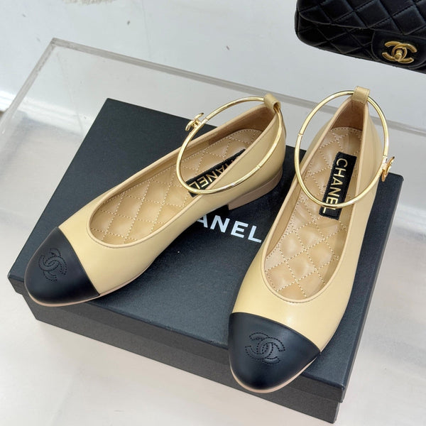 CC 26C Ribbon Double C Camellia Mary Jane Beige Black Lambskin