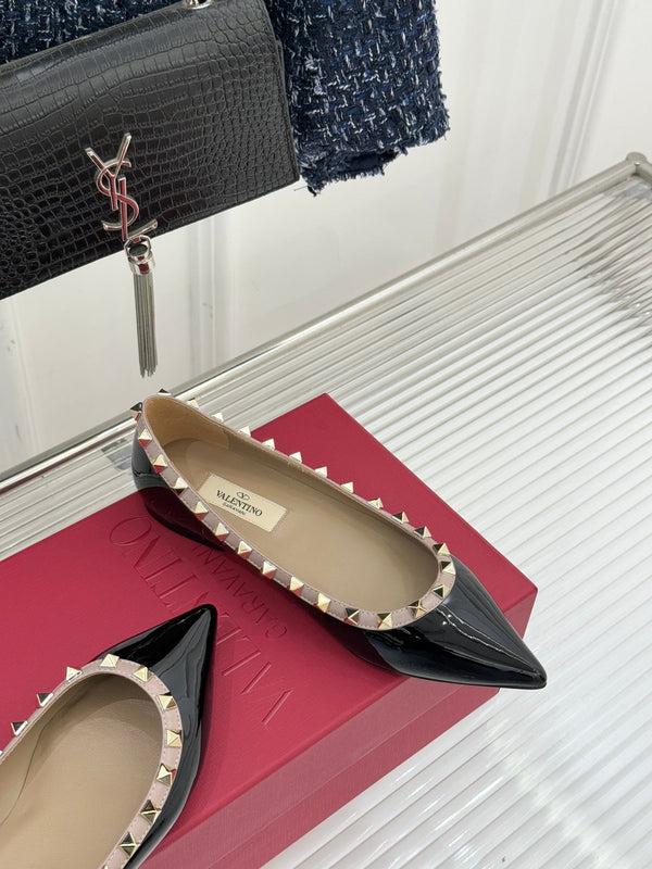 Valentino Rockstud Ballet Flat Black Patent Leather 642995