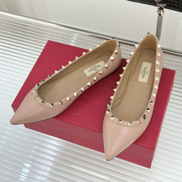Valentino Rockstud Ballet Flat Beige Sheepskin 642999