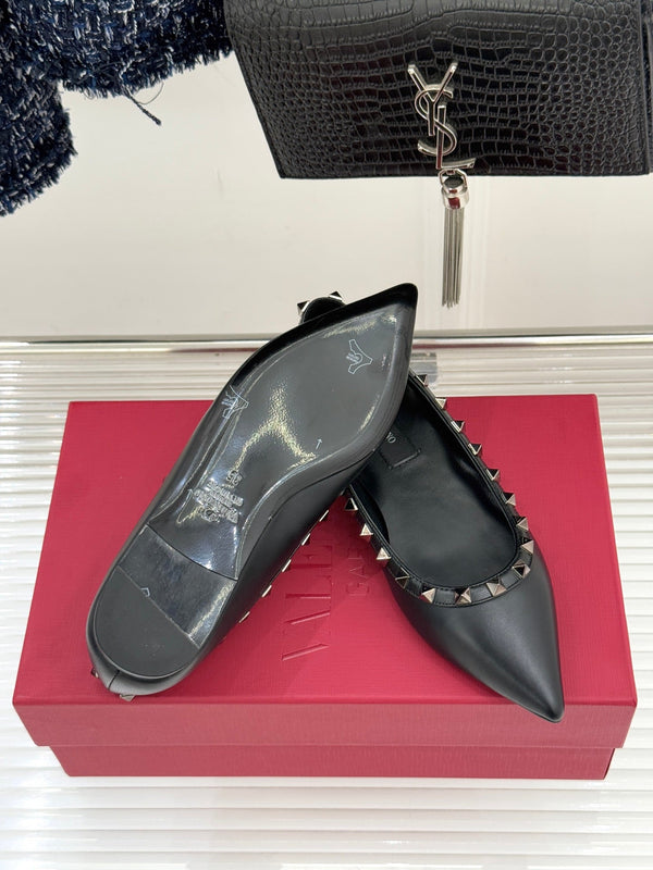 Valentino Rockstud Ballet Flat Black Sheepskin 643000