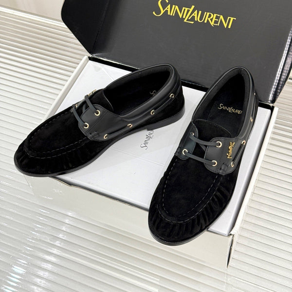 YSL 26s Le Bateau Loafer Black Calfskin Suede 992282