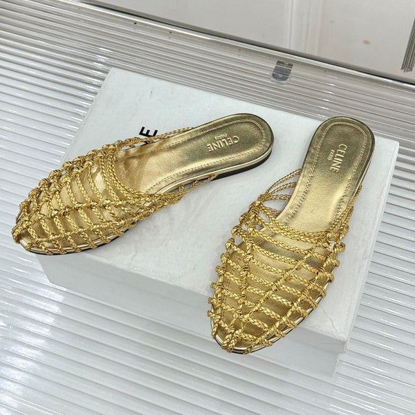 CE 26s Scoobie Braided Mules Gold Lambskin 991454