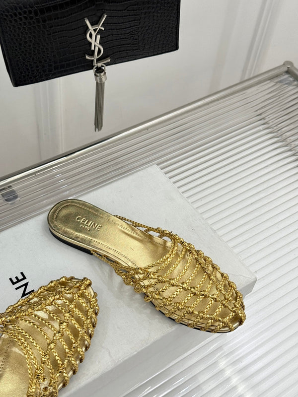 CE 26s Scoobie Braided Mules Gold Lambskin 991454