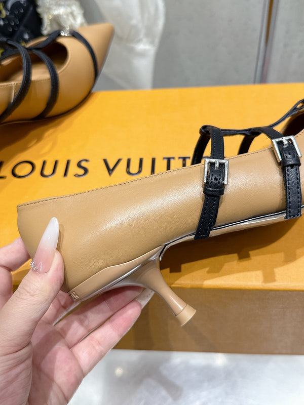 LV 6AM Slingback 4.5cm Beige Calfskin 610734