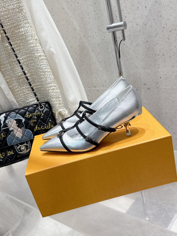 LV 6AM Slingback 4.5cm Sliver Cowhide 610735