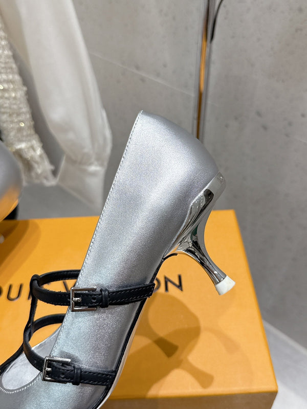 LV 6AM Slingback 4.5cm Sliver Cowhide 610735