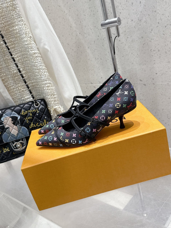 LV 6AM Slingback 4.5cm Black Monogram Cowhide 610736
