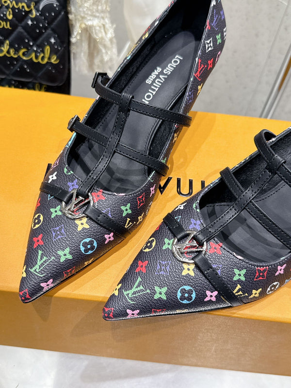 LV 6AM Slingback 4.5cm Black Monogram Cowhide 610736