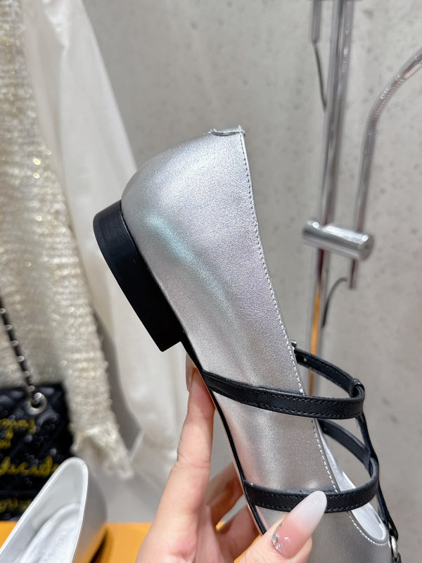 LV 6AM Flat Ballerina Sliver Calfskin 610738