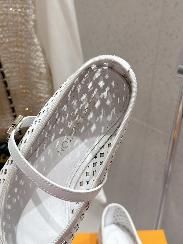 LV Romy Flat Ballerina White Perforated Cowhide 610706