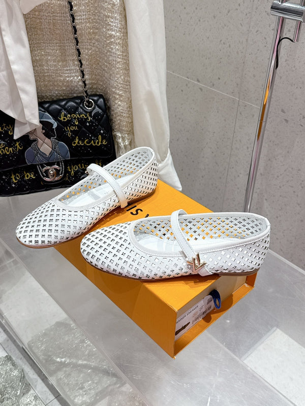 LV Romy Flat Ballerina White Perforated Cowhide 610706