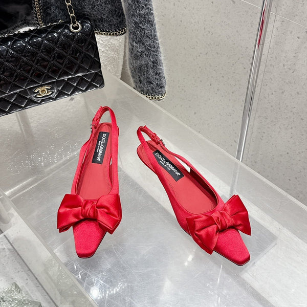 DC 25 Bow Slingback Pumps 30mm Red Satin & Sheepskin 359510